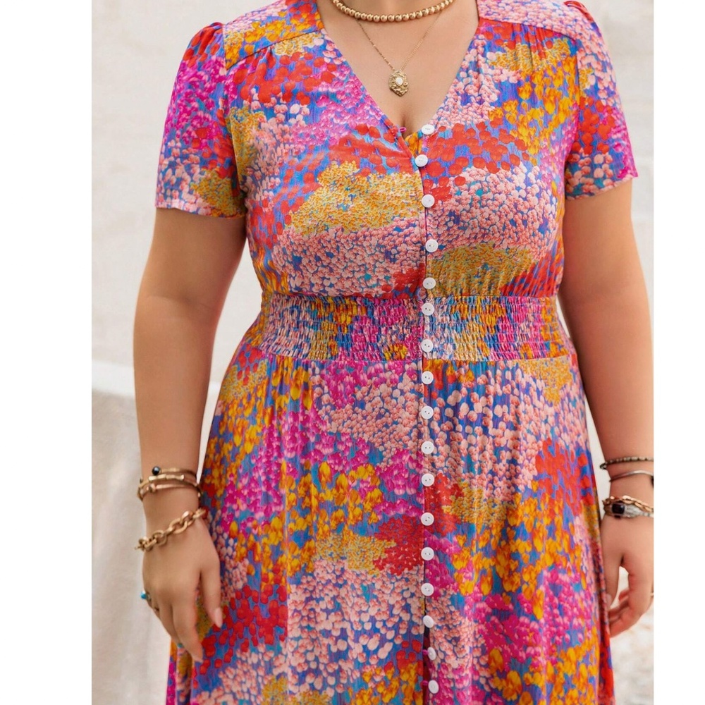 Plus Boho Floral Print Button Down Ruffle Hem Maxi Dress - Picture 5 of 5